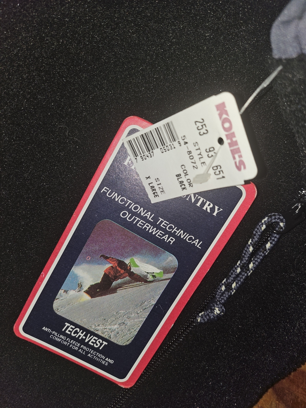 Free Country Black Technical Vest with Navy Accent Cord